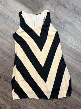 Charlies Sleeveless Chevron Mini Dress in Black and Cream